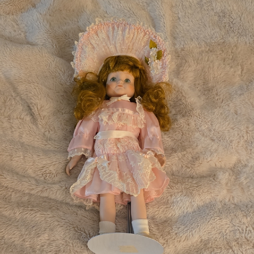 Pink Porcelain Doll with Lace Dress BRADLEY